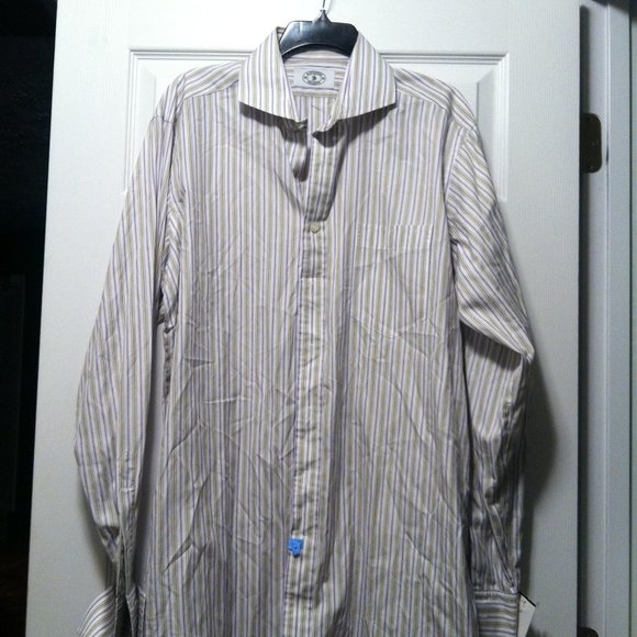 H.STOCKTON MEN'S PRE-OWNED COTTON STRIPED DRESS SHIRT W/FRENCH CUFFS SIZE: 17 - Picture 3 of 6